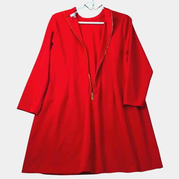 Calvin Klein Red Bow Neck Long Sleeve A Line Dress Size 20W Zip Back Holiday - Picture 7 of 9